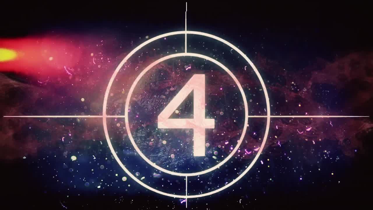 Animation of countdown from 10 to 1 on black background with red lights