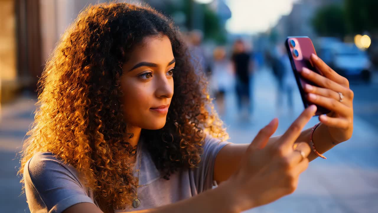joven tomando una selfie en la ciudad