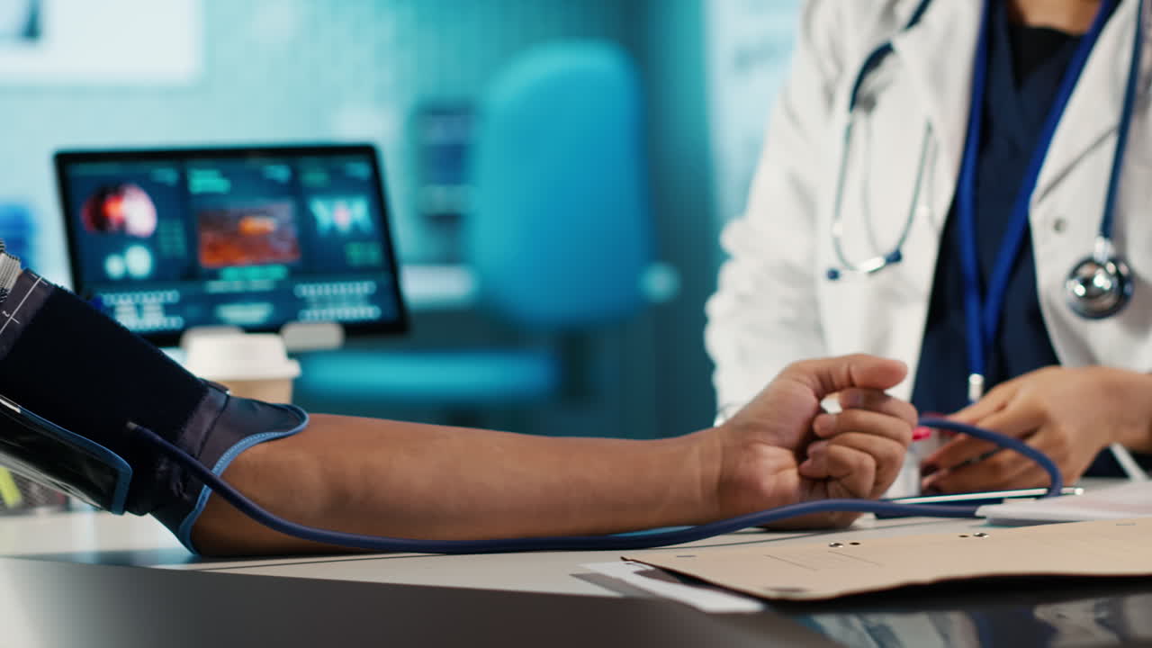 Doctor measuring blood pressure of patient