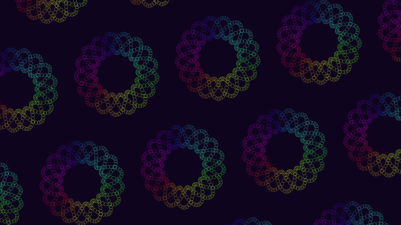 Spiral pattern of interconnected circles on a dark background. Circles vary in size, smallest at the center, largest at the edge, with lines forming the pattern