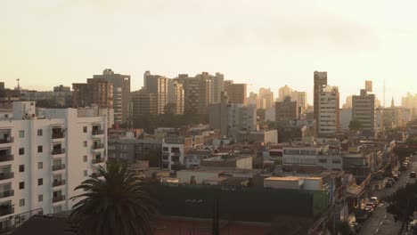 sunset over the skyline of lima city with modern architecture, peru