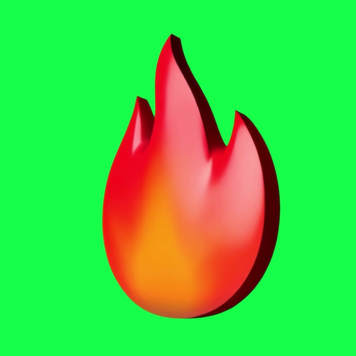 3D-animeret ildflamme-ikon roterende på grøn skærm