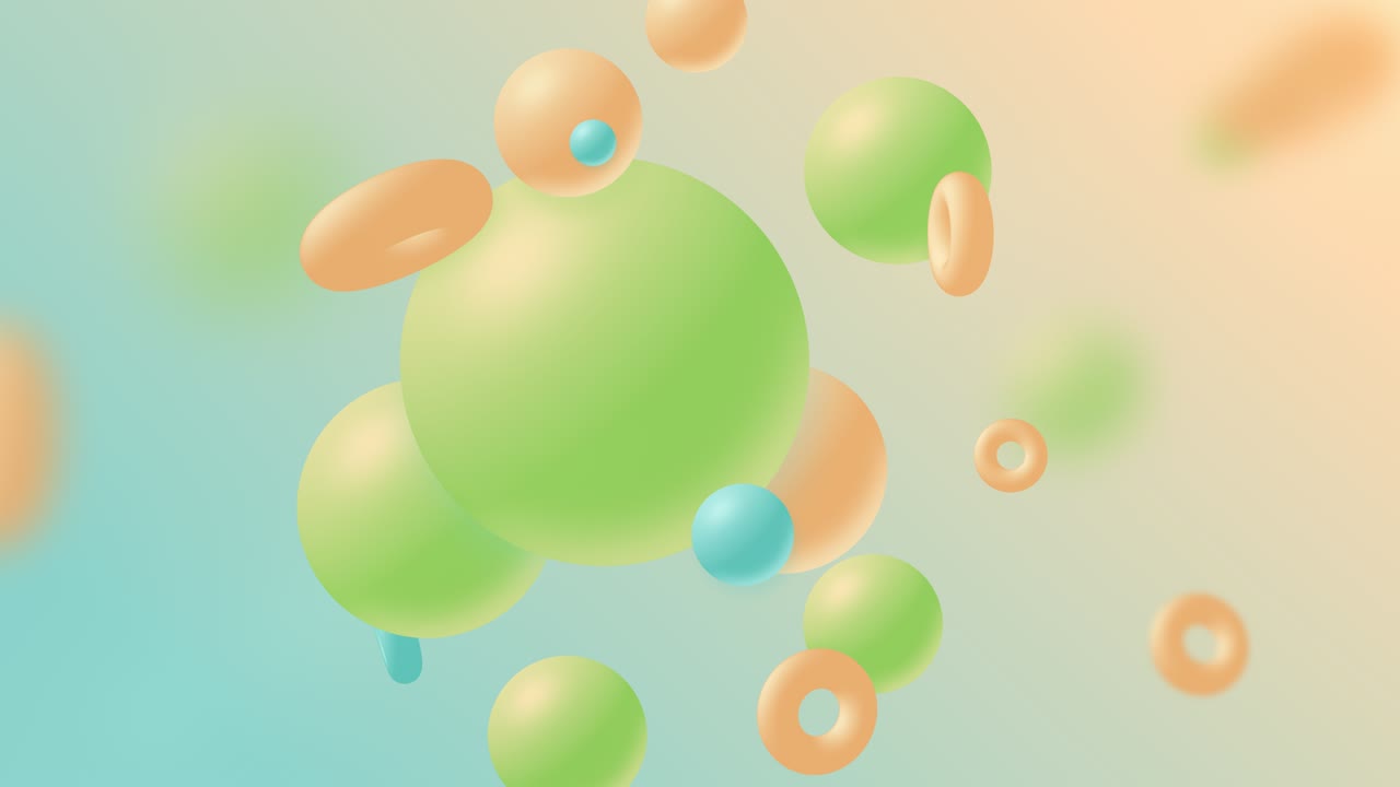 Soft pastel background with 3D objects. Loop.