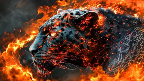 a black panther in flames on a black background