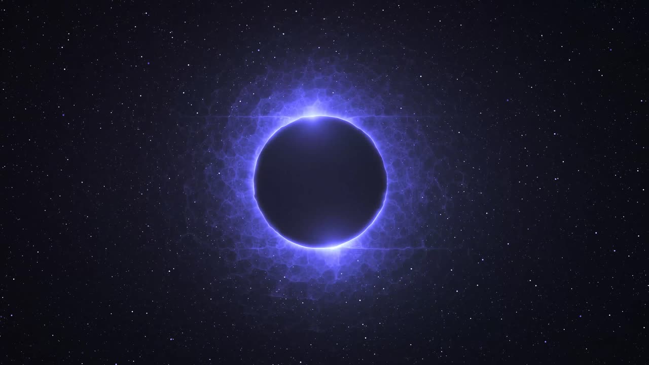 Looping Solar Eclipse With Radiant Beams Of Light Against Star-filled Sky Portal