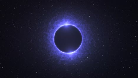 looping solar eclipse with radiant beams of light against star-filled sky portal