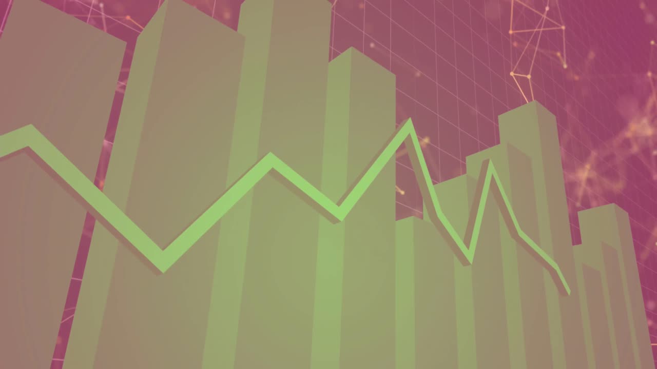 animación de la red de conexiones a través de la línea verde y estadísticas