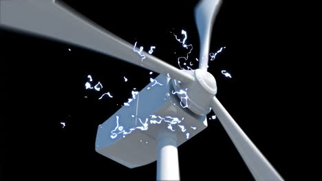 animation of wind turbine and clouds of smoke on black background