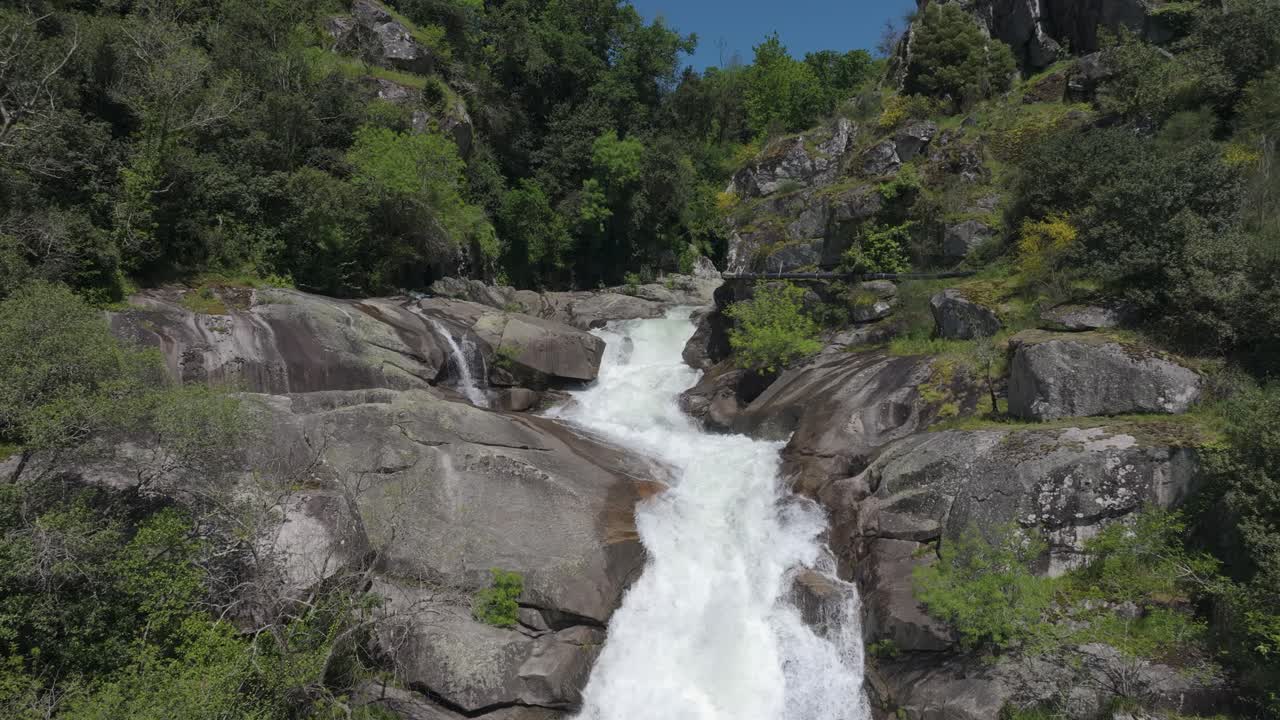 Waterfall Of The Umia River In Segade, Caldas de Reis, Galicia, Spain - Drone Shot