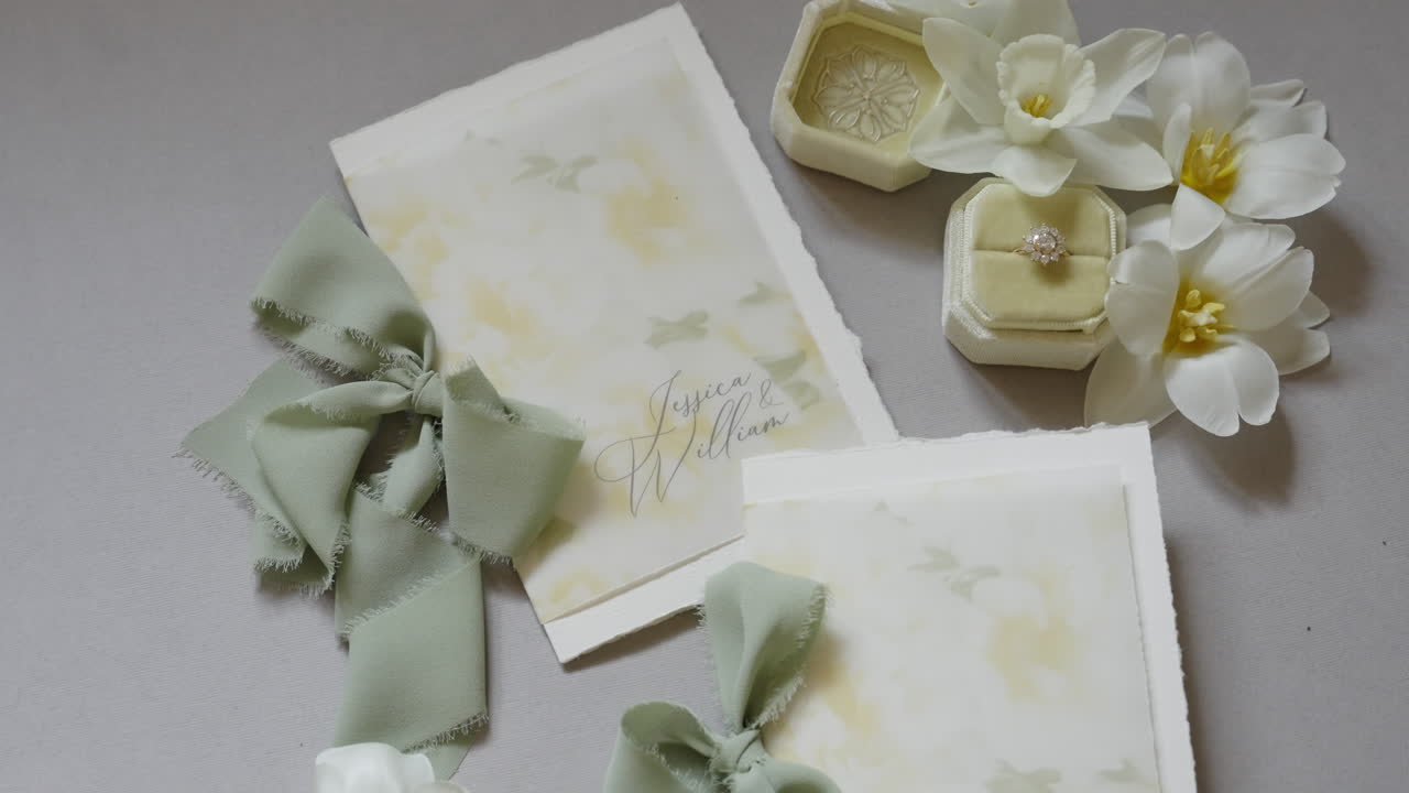 Elegant Wedding Invitations with Daffodils and Sage Green Accents