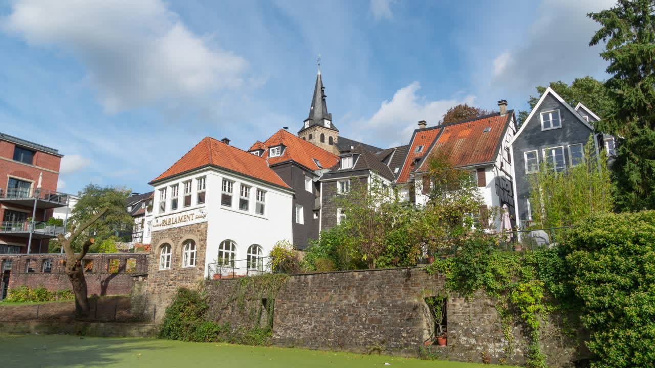 Old European Town with Canal and Church