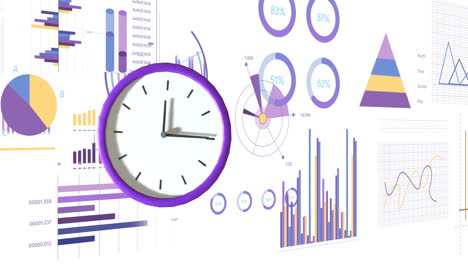 animación de movimiento de reloj y procesamiento de datos en fondo blanco