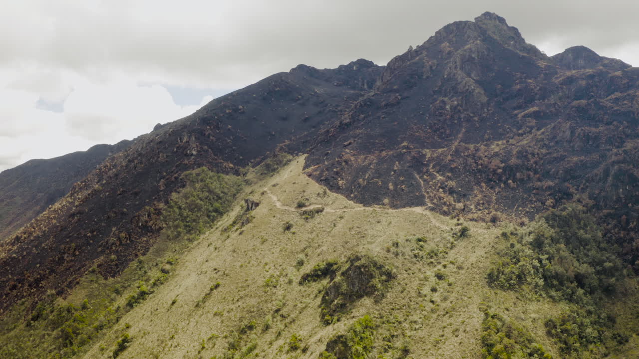 Aerial view, destruction by forest fire, El Cajas National Park, Cuenca Ecuador.
