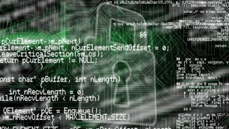 Animation-Eines-Online-Sicherheitsvorhängeschlosses-Mit-Datenverarbeitung-Im-Hintergrund