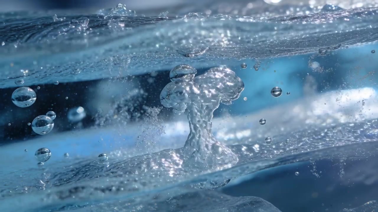 Forming air bubble cluster ascending through layered medium with bubble formation producing plume