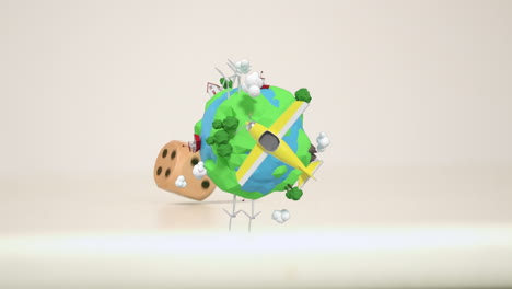 animation of dice and globe over white background