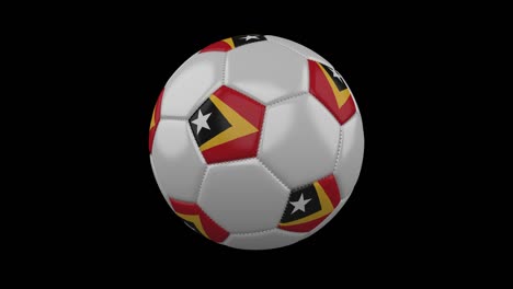 pelota de fútbol con bandera de timor oriental, bucle, 4k con alfa