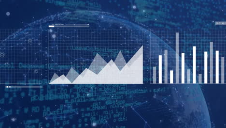 Animación-Del-Procesamiento-De-Datos-Y-Red-De-Conexiones-Sobre-El-Globo-Sobre-Fondo-Azul