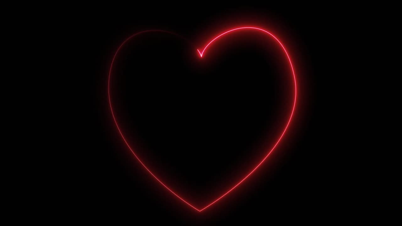 animación de un corazón de neón sobre un fondo negro