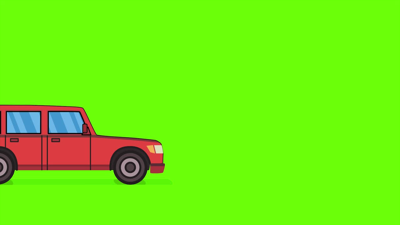 Uomo che spinge in avanti e corre dietro a un'auto in panne. Animazione piatta, isolato su sfondo verde.