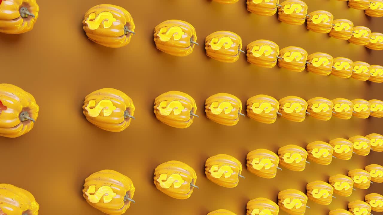 patrón de decoración de calabaza con signo de dinero en fondo naranja