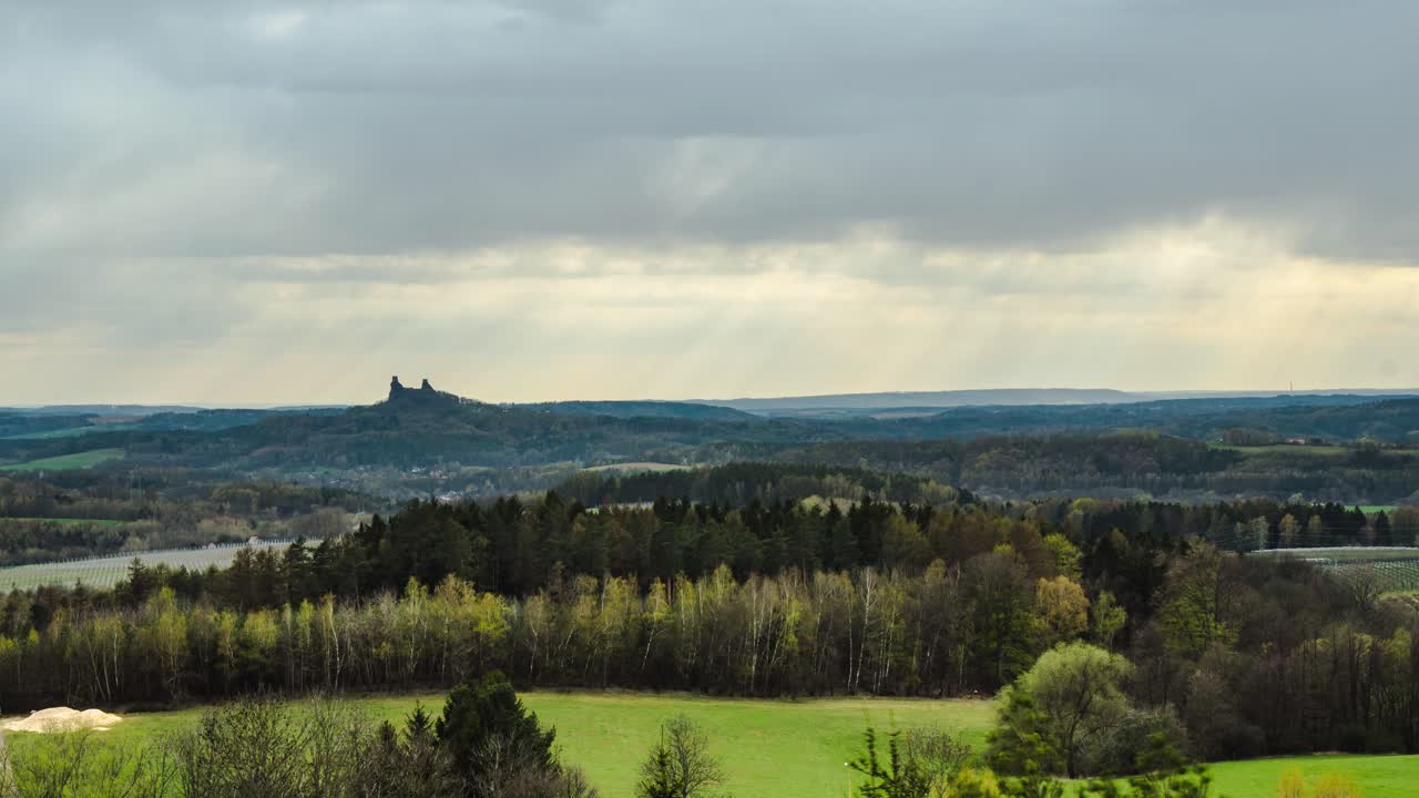 Trosky castle timelapse in Bohemian Paradise in Czech Republic, zoom out view