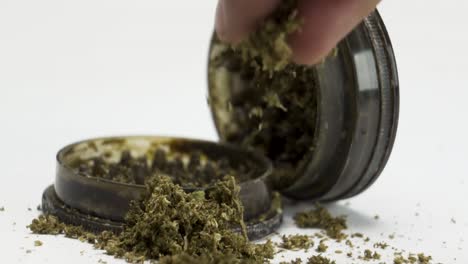 picking grinded weed in slow motion
