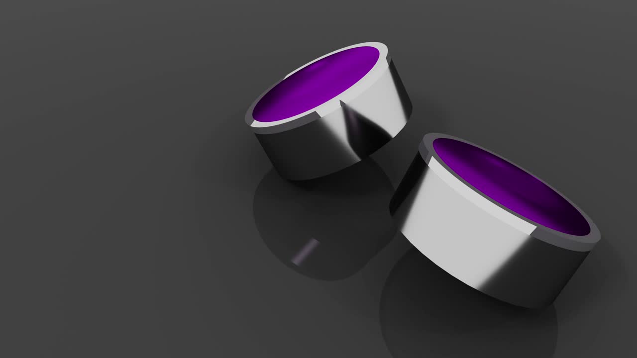 conjunto abstracto de cilindro 3d con superficie de reflejo de vidrio que gira sobre un fondo oscuro.