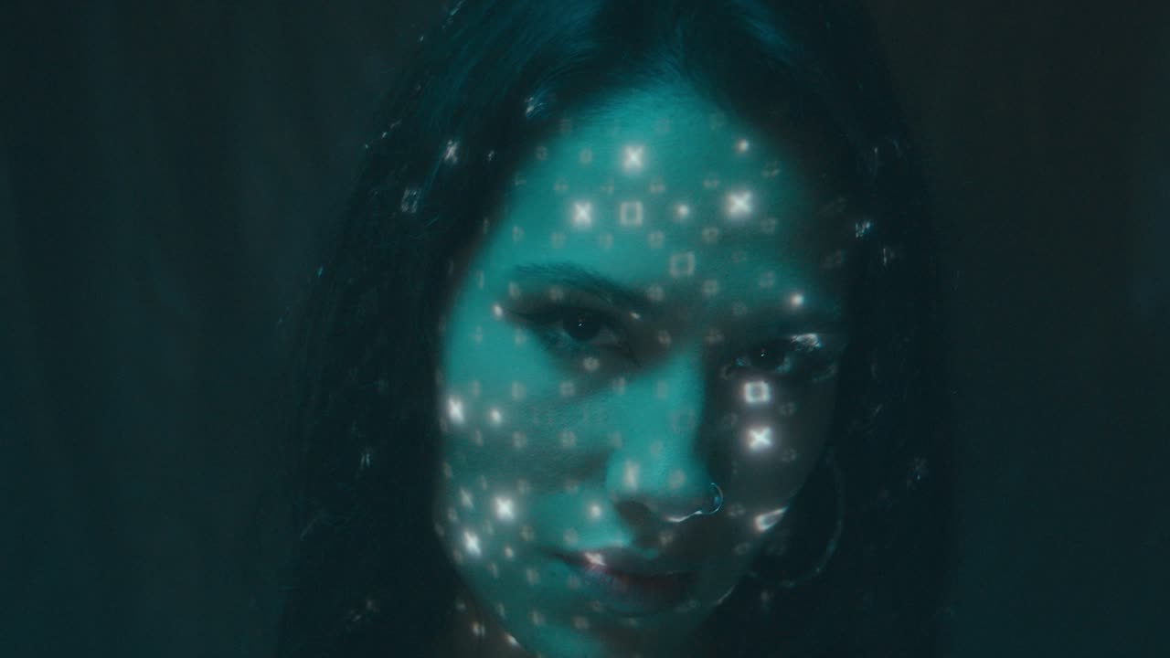 Woman with Projected Numbers