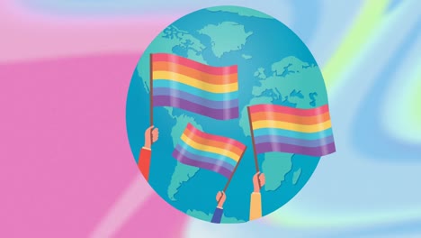 animación de banderas del arco iris en todo el mundo sobre un fondo pastel