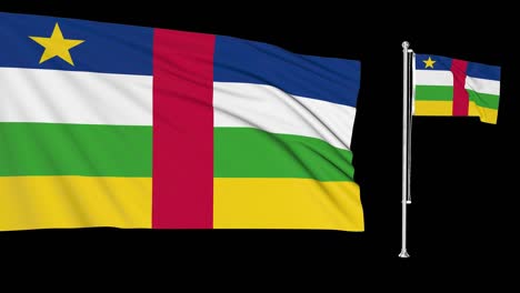 green screen hiper realistic loop of central african republic two flags waving in the wind sango flagpole fluttering with highly detailed fabric texture animation 3d chroma key