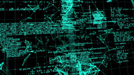 rete di connessioni e elaborazione dei dati su sfondo nero