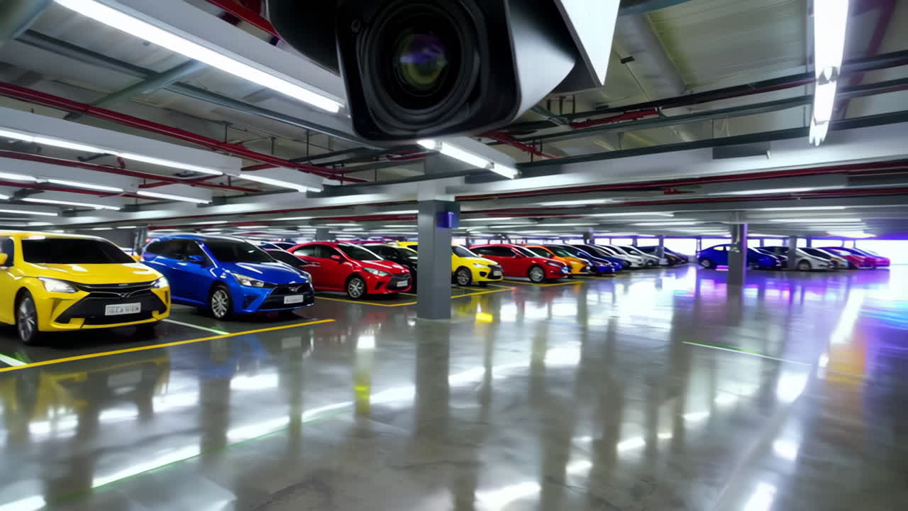 Underground Parking Garage with Security Camera