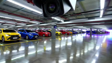 underground parking garage with security camera