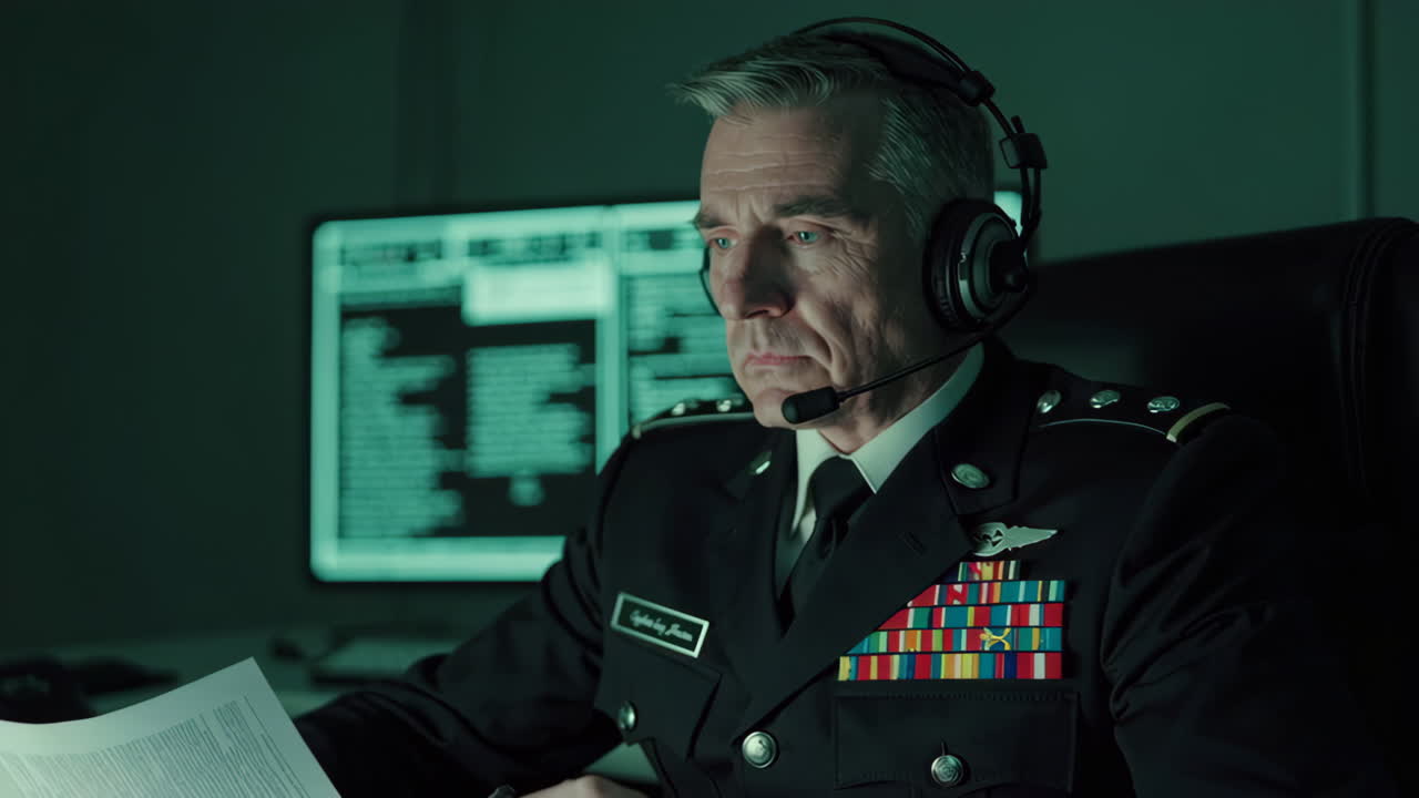 Military Officer in Command Center