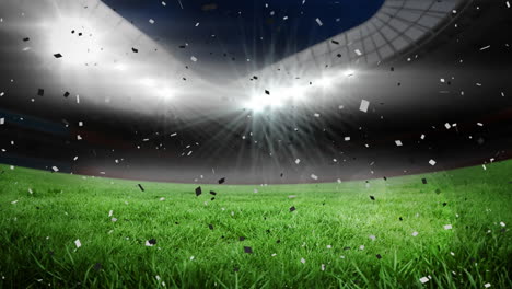 animation of confetti floating over sports stadium at night