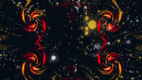 animation of spiral flames and yellow dots on black background