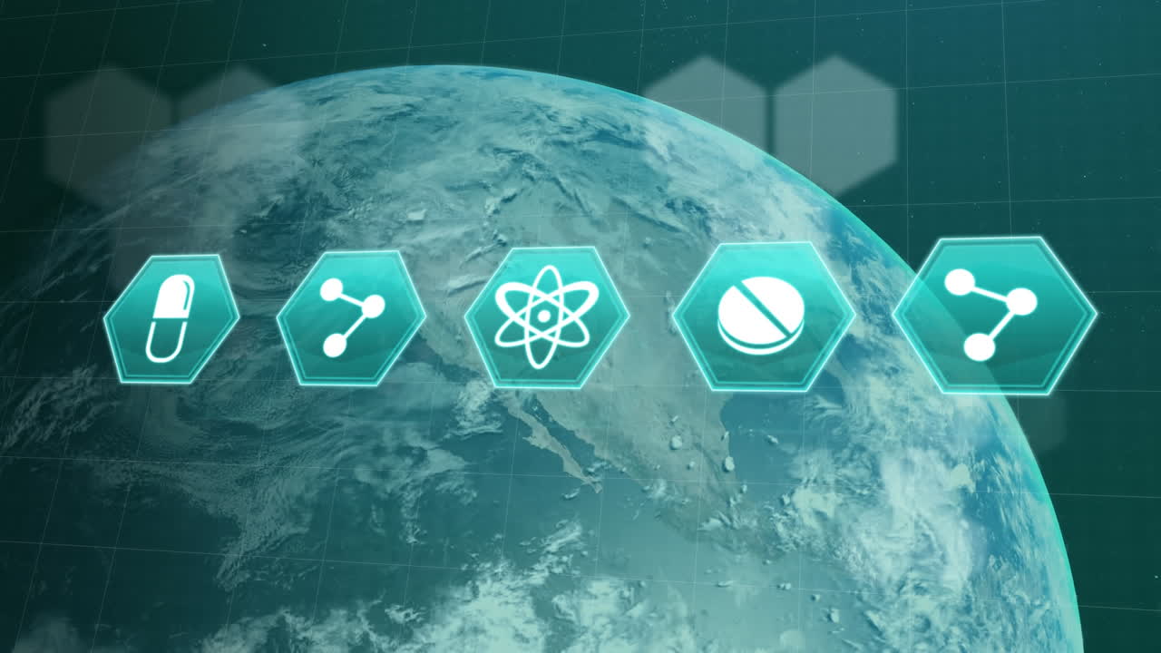 медицинские иконы над планетой земля.