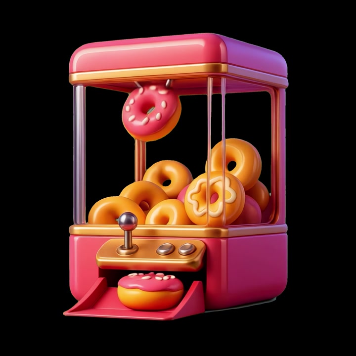 Animated Claw Machine Game Dispensing a Pink Donut