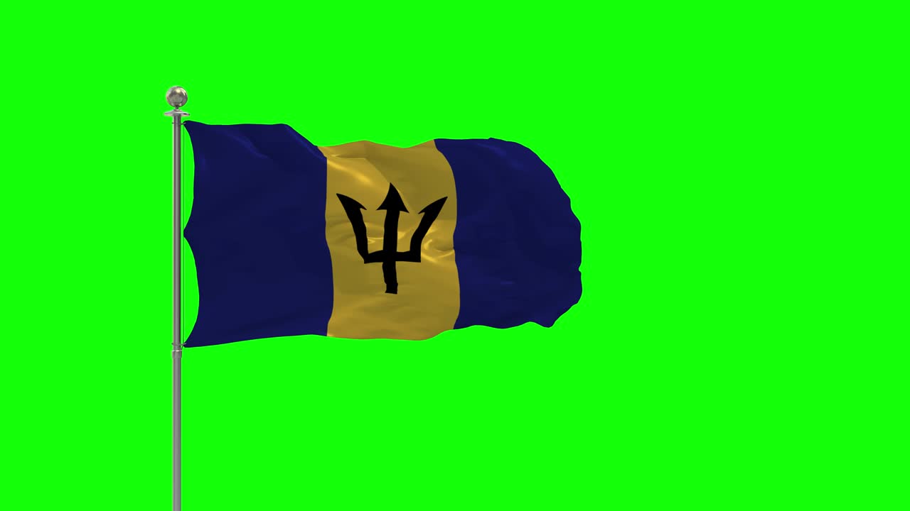 barbados ilustración 3d de la bandera ondeando en un poste con croma