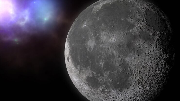 lua com fundo de nuvem nebulosa no espaço