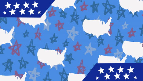 animation of usa map silhouettes over stars on blue background