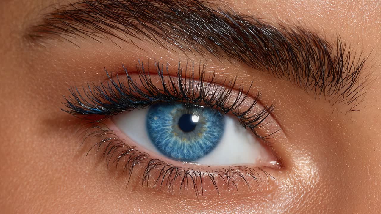 Captivating Close-Up of a Mesmerizing Blue Eye Emphasizing Detailed Features and Natural Beauty, Showcasing Stunning Lashes and Vibrant Color Variations