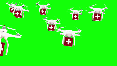 imagen generada digitalmente de drones que llevan una caja de primeros auxilios