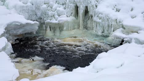 small water pond below the freezing waterfall on river homla