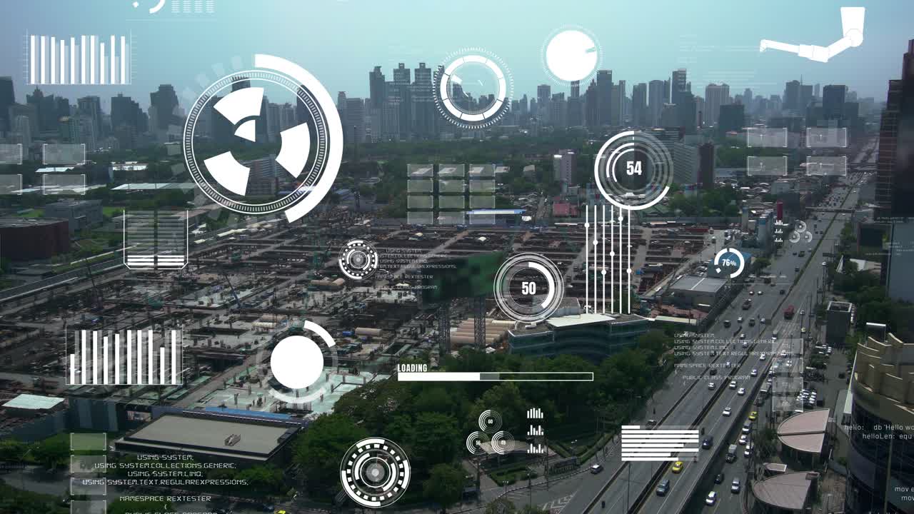 건설 현장 위의 변경 그래픽과 함께 건설 기술 개념