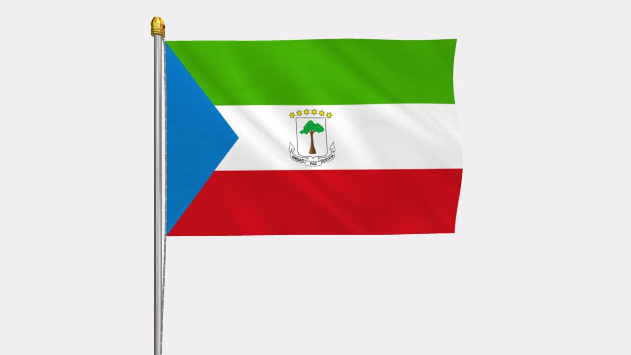 vídeo en bucle de la bandera de guinea ecuatorial revoloteando en el viento, vídeo en cámara lenta de 4k, con canal alfa