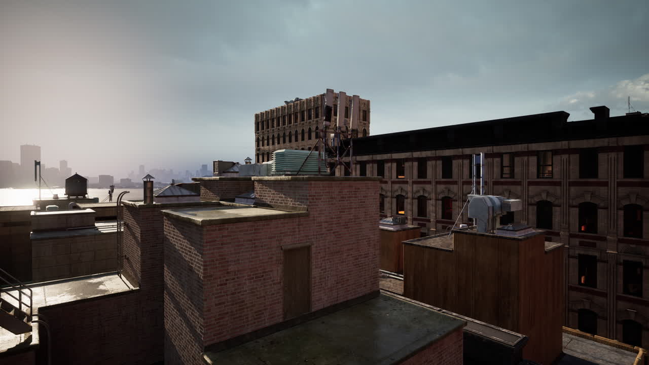 vista aérea del paisaje urbano con edificios por la noche