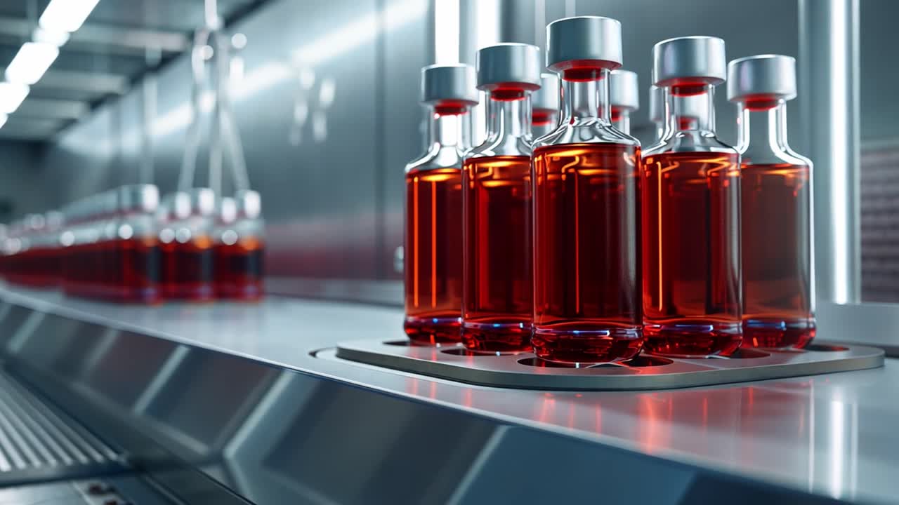 Pharmaceutical vials on a conveyor belt