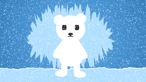 cute polar bear cub animation, christmas background with snow